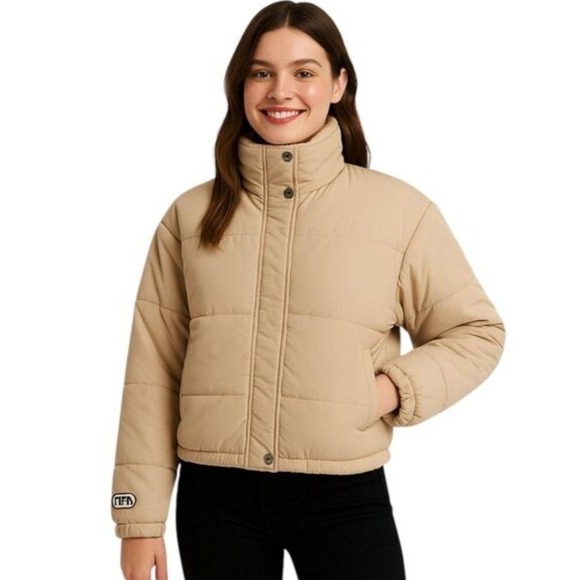 The Fifth Label Tan Beige Cropped Quilted Puffer Jacket Oversized Size US 6 - Picture 9 of 14
